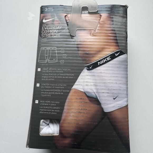 NEW 3 PACK MENS NIKE DRI FIT ESSENTIAL COTTON STRETCH TRUNK SIZE XL WIDE HEM - Picture 2 of 3